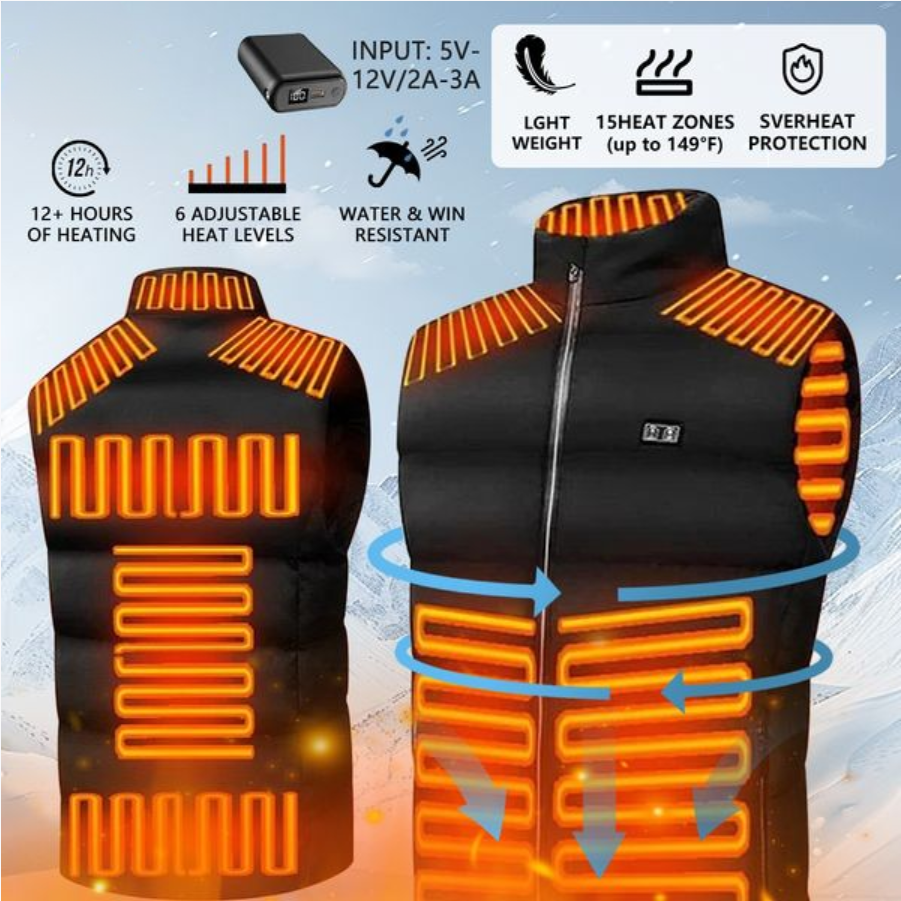 Unisex smart heated vest (including portable battery)